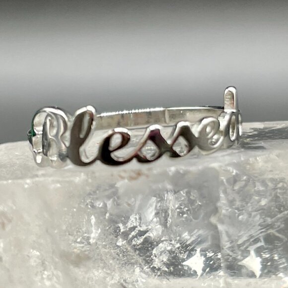 BLESSED Script Handwritten Ring Daily Reminder Silver Tone #1248 - Picture 10 of 10